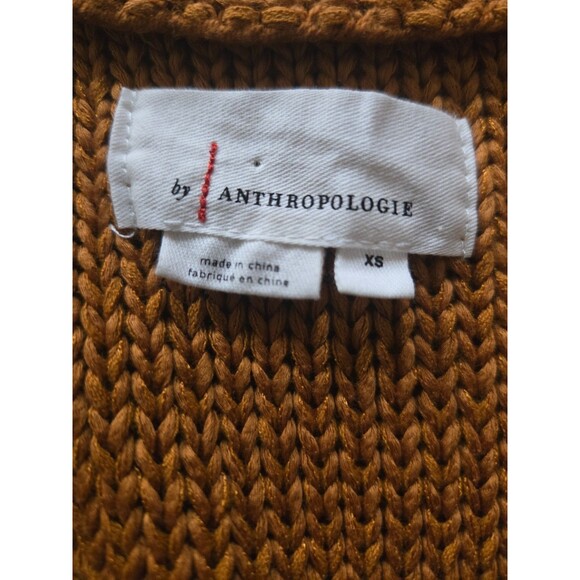 Anthropologie Cable Knit Button Up Sweater Vest Oversized Golden Brown Size XS - Picture 2 of 7